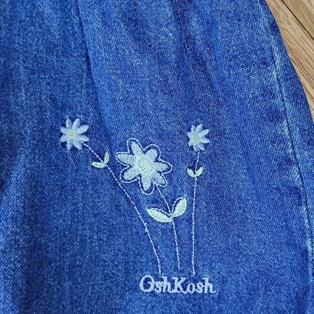 OshKosh B'gosh Denim Dress Baby Girl 6-9M Floral Embroidered Blue